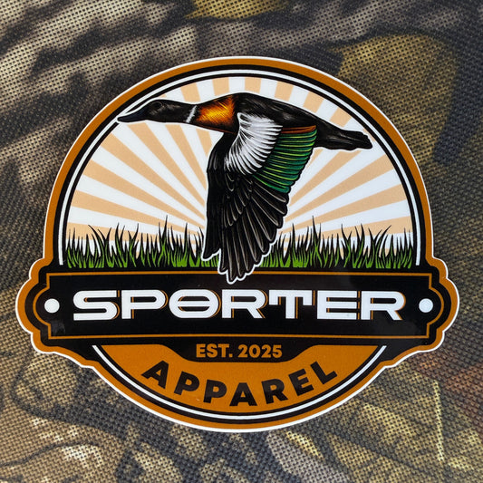 Sporter Apparel logo with a duck on a camouflage background